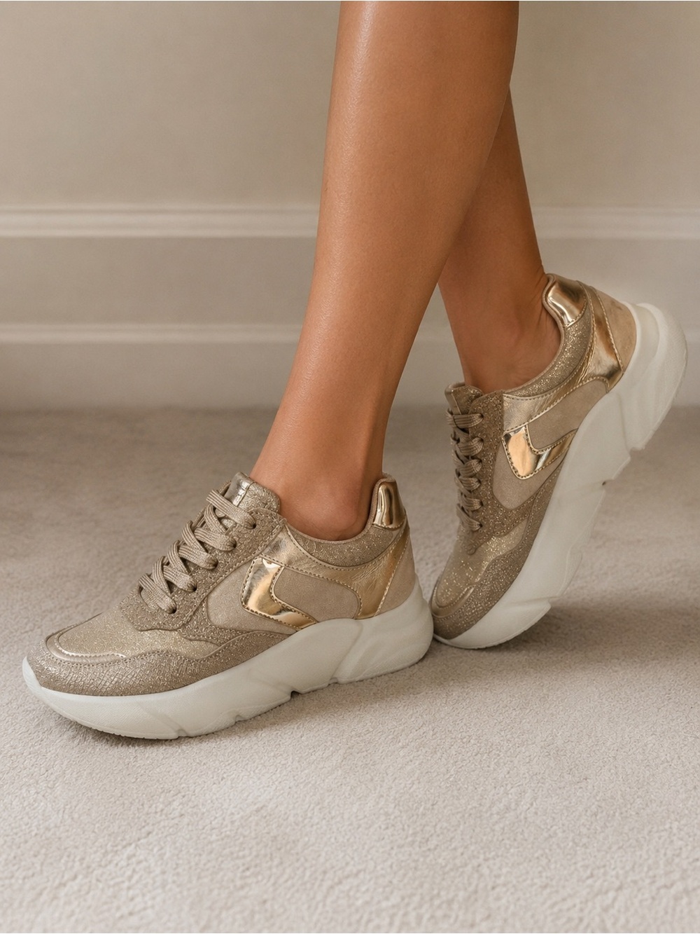 Voile Blanche Metallic Gold Platform Sneakers